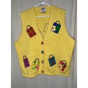 1990s PBJ Sport Shopping Bags Maximalist Fashionista Granny Prep Sweater Vest L
